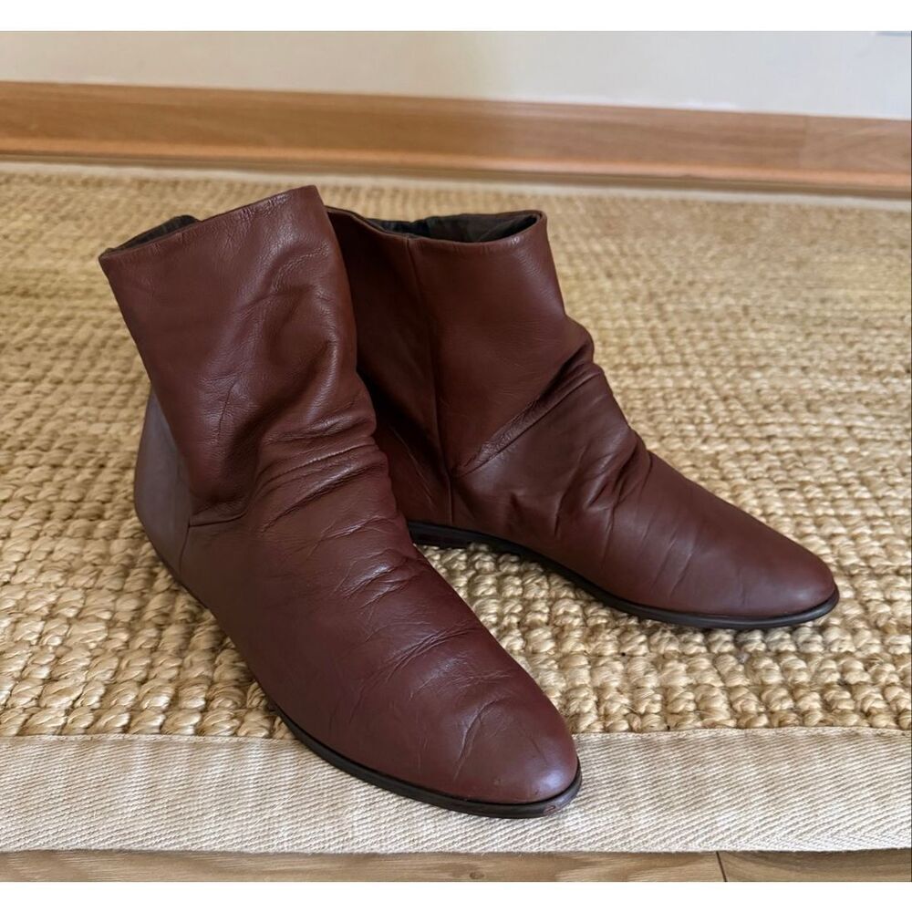 Vintage Nine West Dinah Soft Leather Slouch Ankle Boots Brown Minimalist